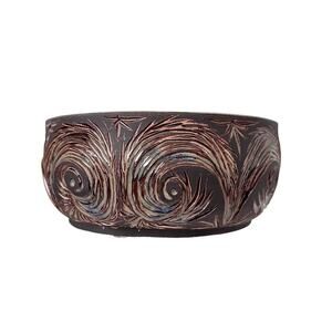 Art Studio Etched Pottery Bowl Glazed Signed